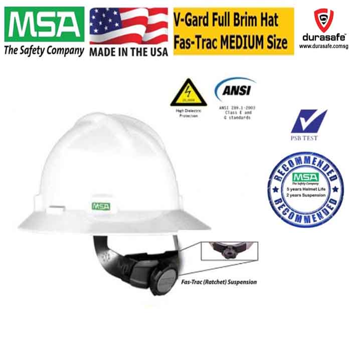 MSA 802975 Navy Blue V-Gard Slotted Full Brim Hard Hat With Fas-Trac III Suspension - SB Simpson
