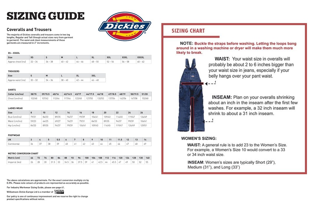 Dickies Jacket Size Chart