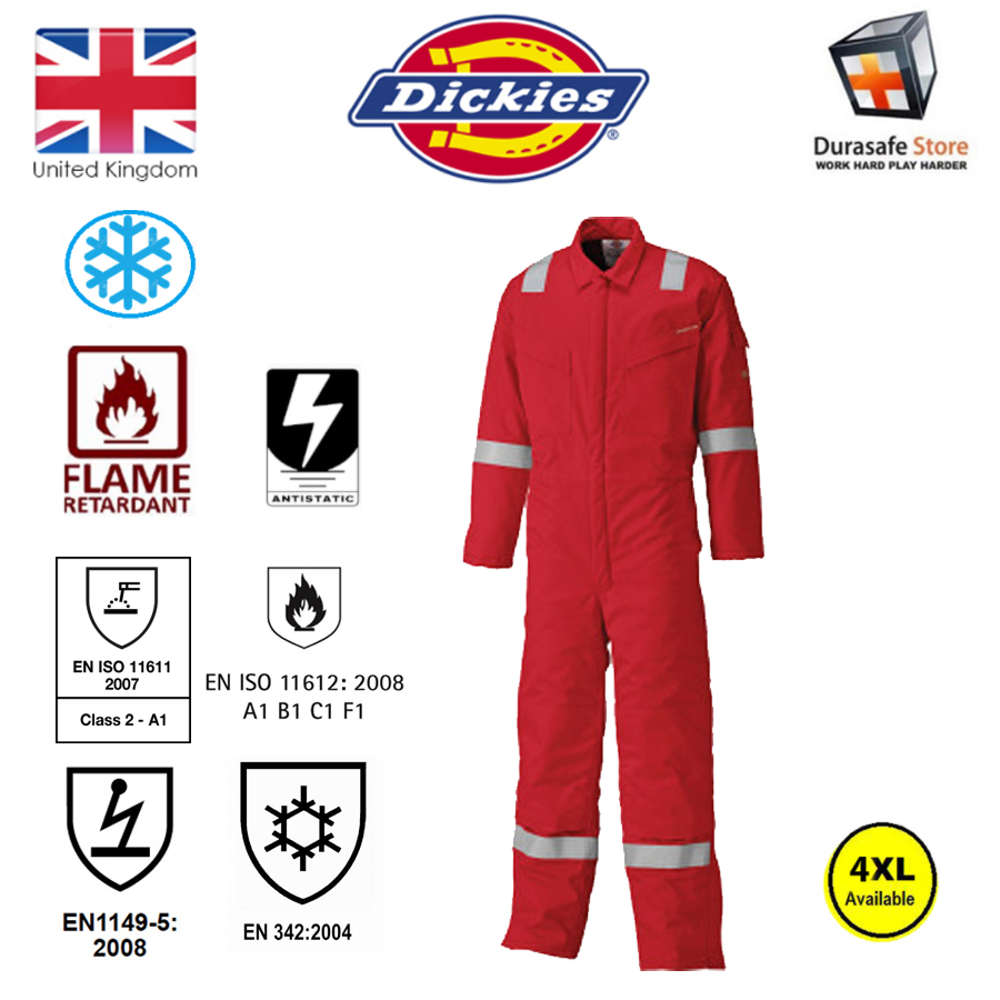 DICKIES FR5409 Lined (Insulated) Pyrovatex Coverall Size 4XL, Red Flame ...