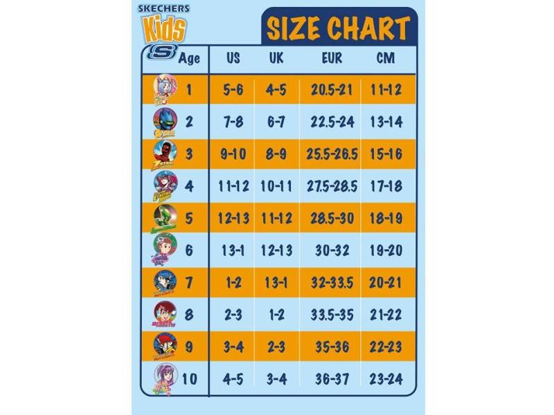 size chart skechers baby