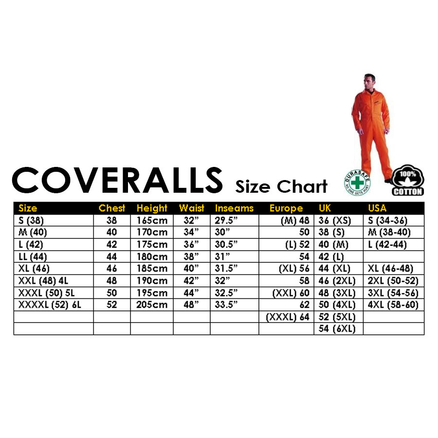 Fr Coveralls Size Chart