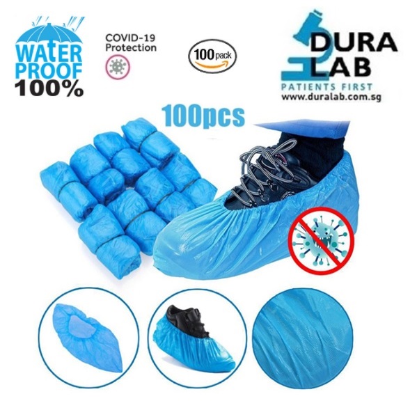 blue disposable shoe covers