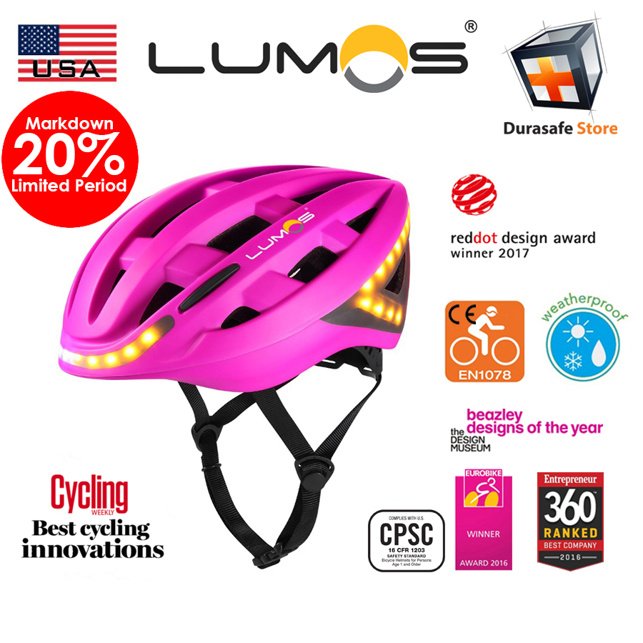 Lumos Bicycle Helmet with Integrated Lights Pink - Durasafe Shop