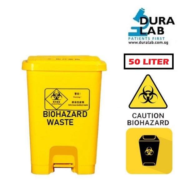 DURALAB BioHazard 50L Yellow Foot Pedal Plastic Waste Bin Durasafe Shop