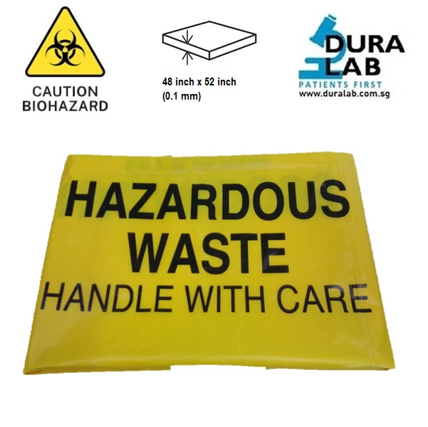 DURALAB Hazardous Waste Bag, Yellow 48" x 52" 100 pc/packet Durasafe Shop