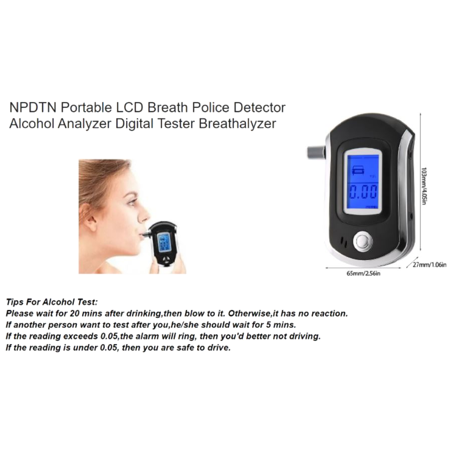 Duralab AT6000 Alcohol Breathalyzer incl 5 mouth piece Portable LCD Digital  Police Tester